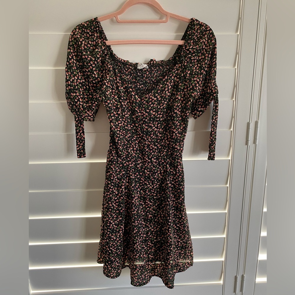 Small black floral mini dress